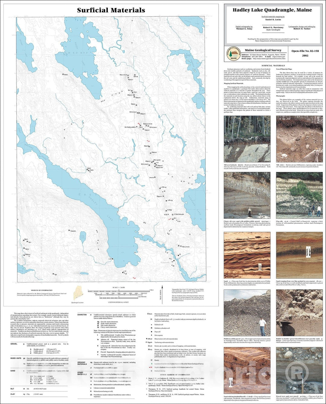 Map : Surficial Materials in the Hadley Lake Quadrangle, Maine, 2002 Cartography Wall Art :