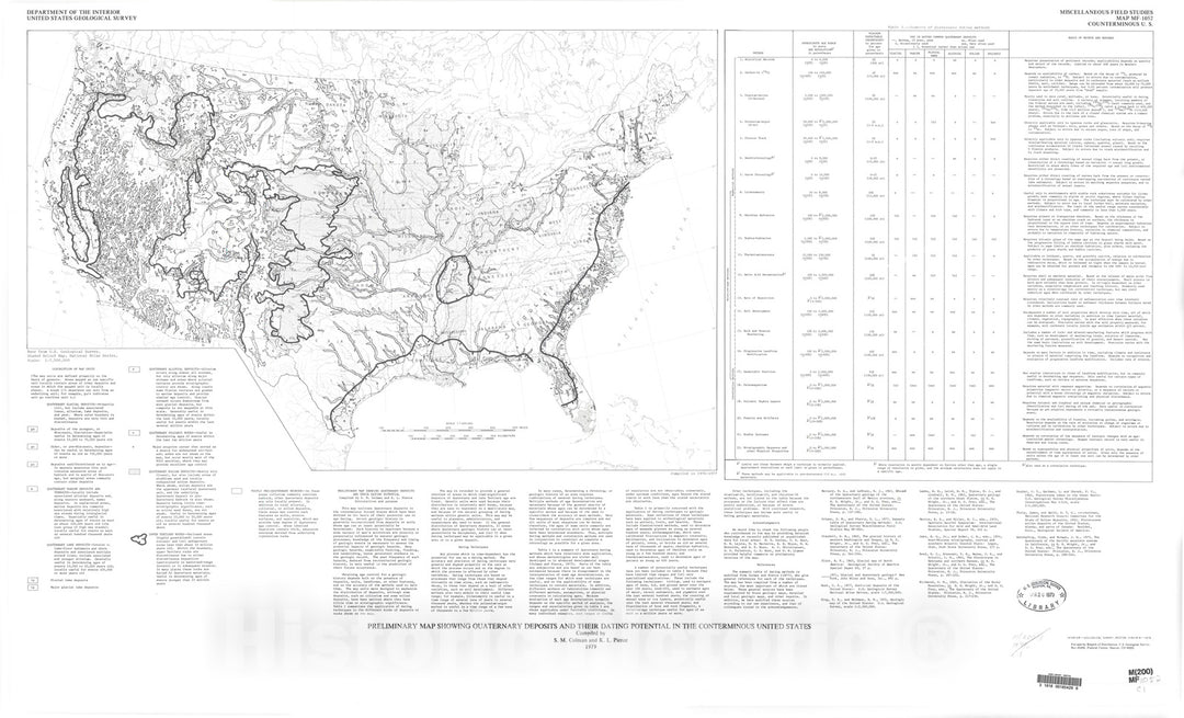 Map : Preliminary map showing Quaternary deposits and their dating potential in the conterminous United States, 1979 Cartography Wall Art :