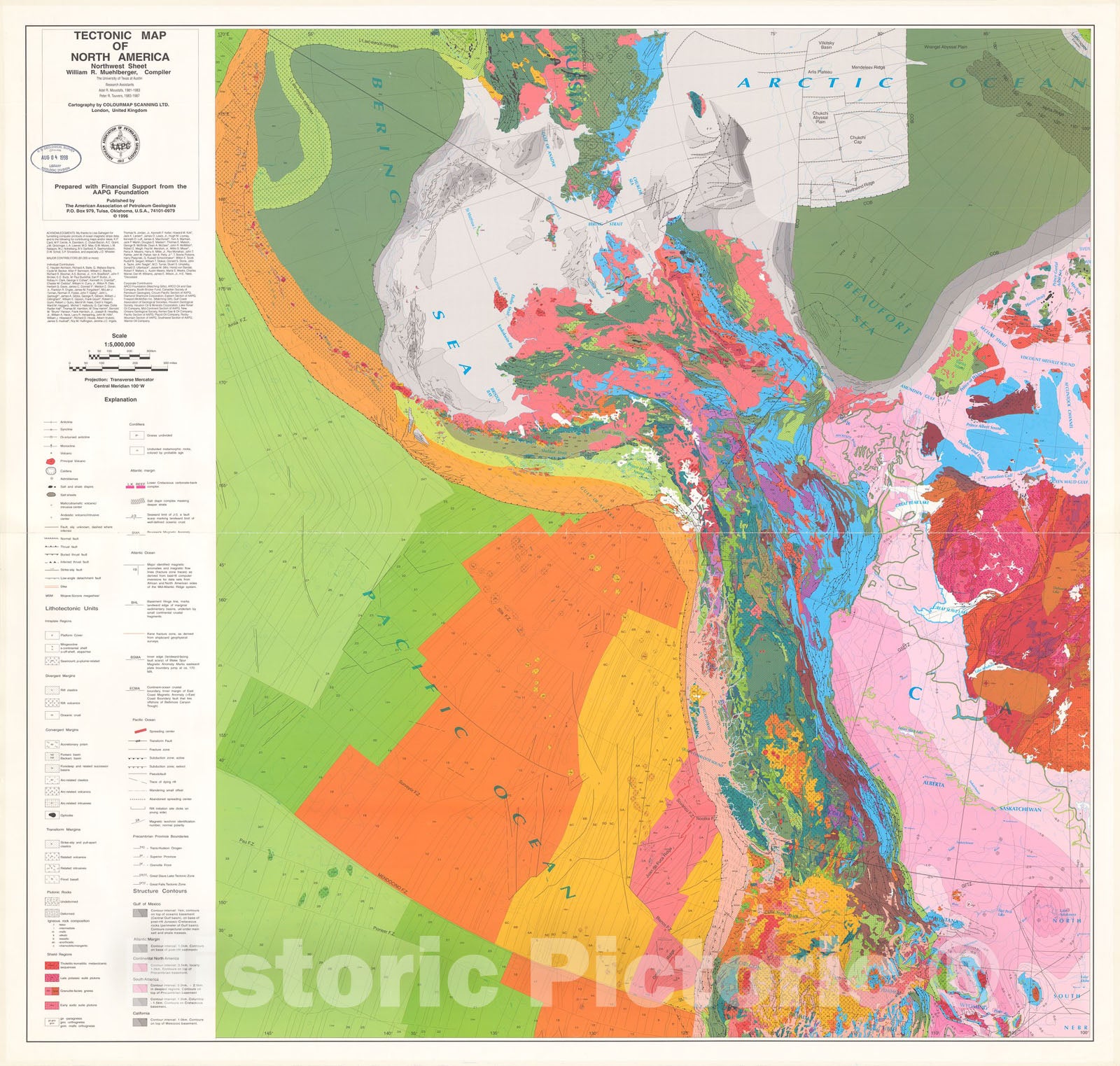 Map : Tectonic map of North America, 1992 Cartography Wall Art :