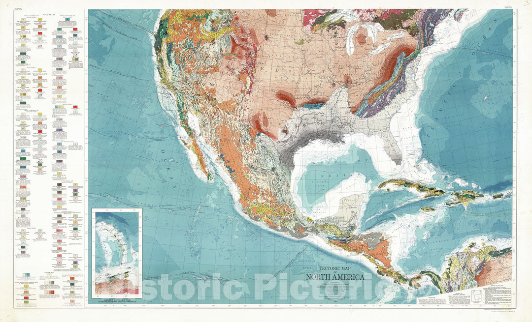 Map : Tectonic map of North America, 1969 Cartography Wall Art :