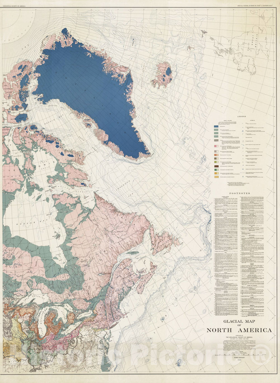 Map : Glacial map of North America, 1945 Cartography Wall Art :