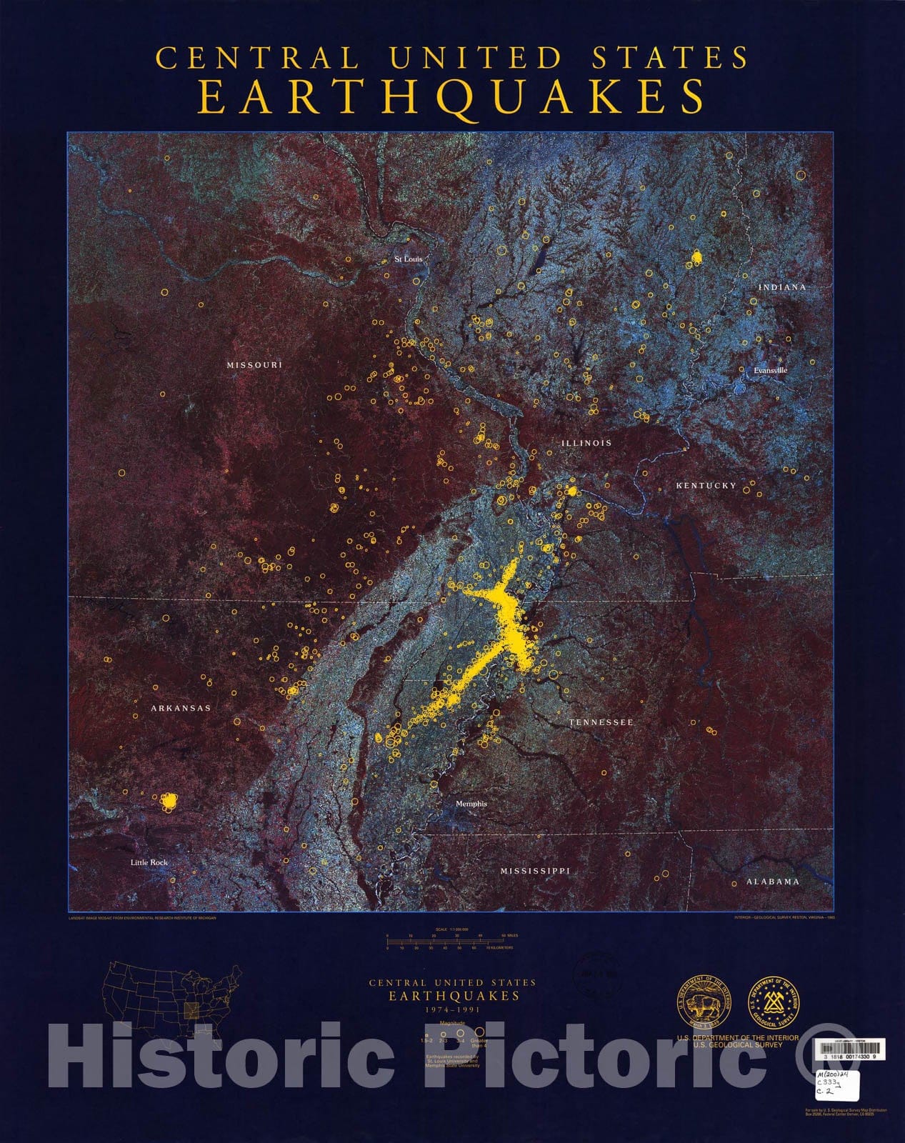 Map : Central United States earthquakes [poster map], 1993 Cartography Wall Art :