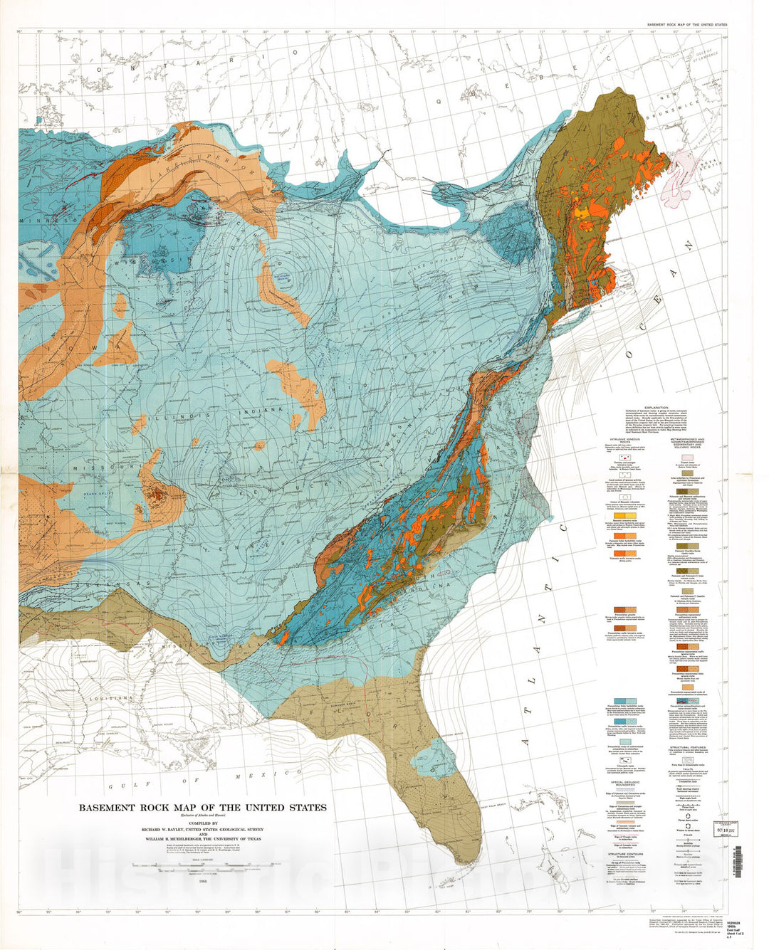 Map : Basement rock map of the United States, exclusive of Alaska and Hawaii, 1968 Cartography Wall Art :