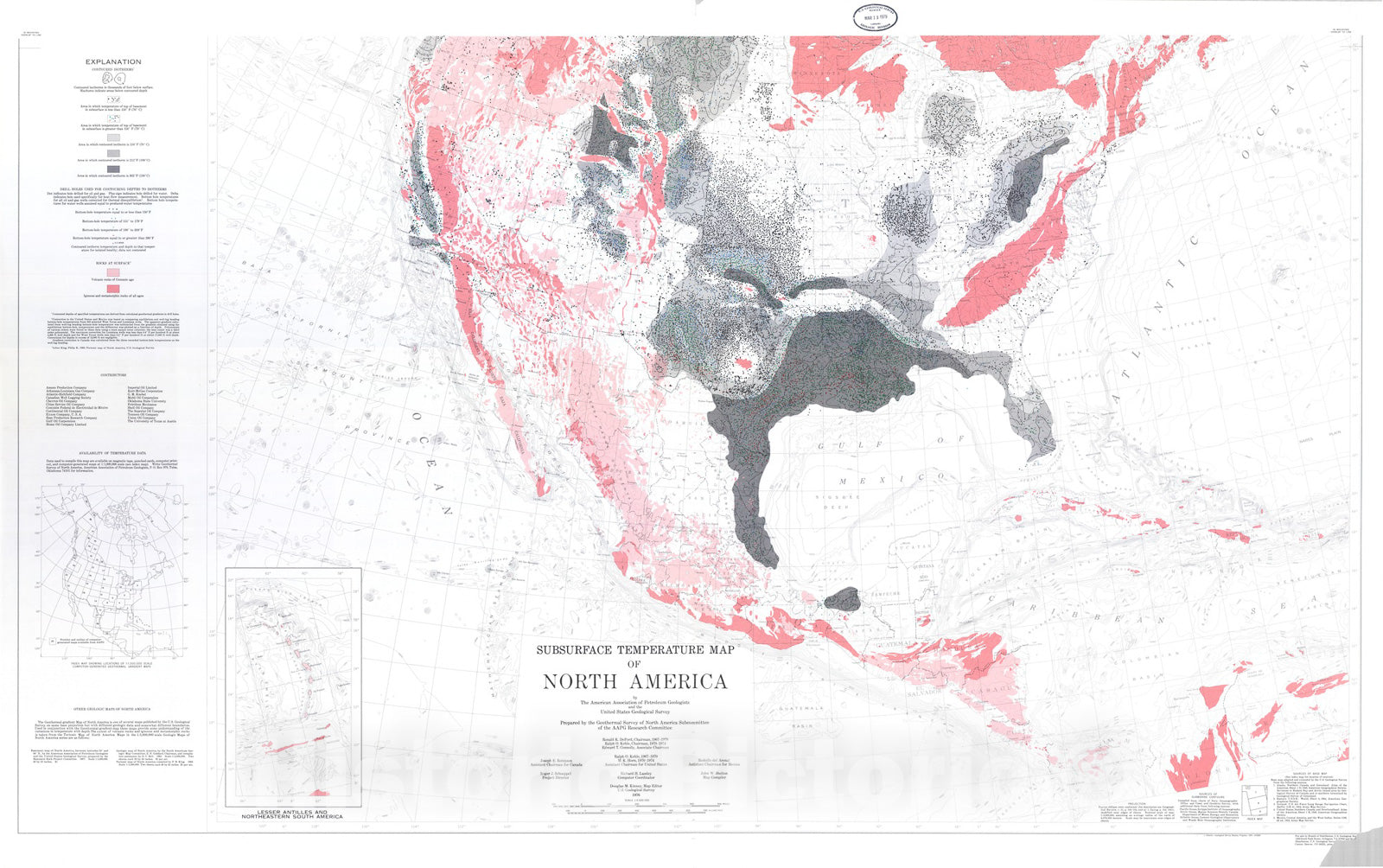 Map : Subsurface temperature map of North America, 1976 Cartography Wall Art :