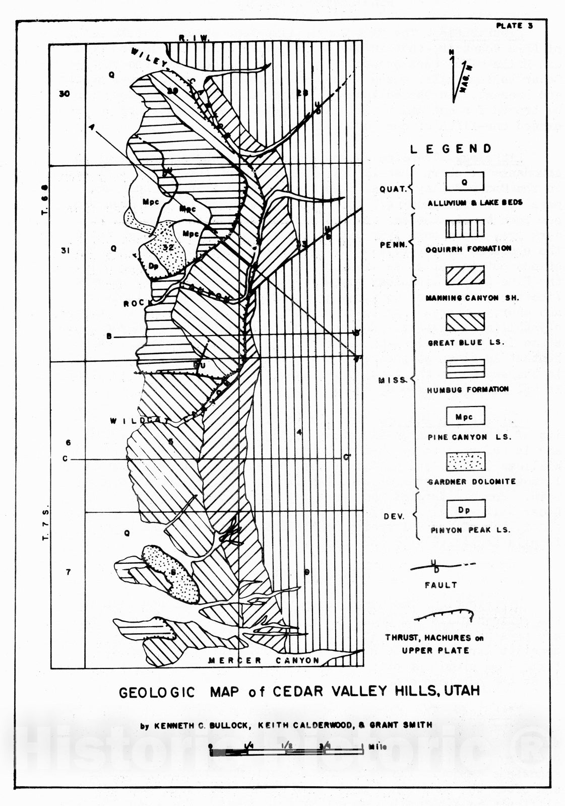 Map : Geology of Lake Mountain, Utah, 1951 Cartography Wall Art :