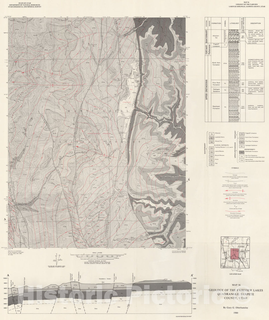 Map : Geology of the Fairview Lakes quadrangle: Sanpete County, Utah, 1980 Cartography Wall Art :