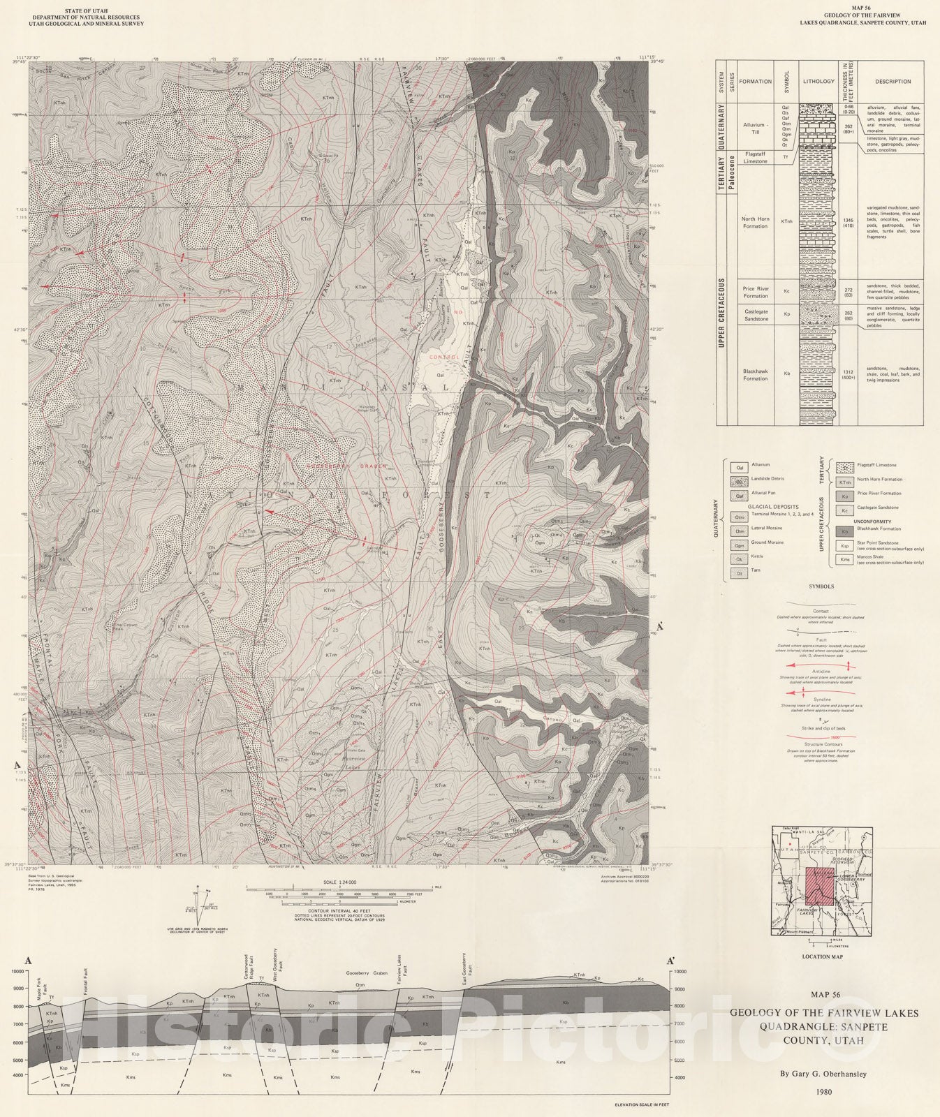 Map : Geology of the Fairview Lakes quadrangle: Sanpete County, Utah, 1980 Cartography Wall Art :