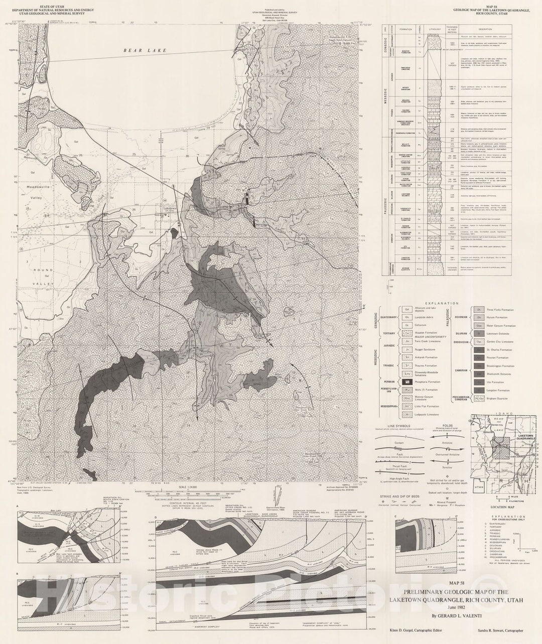 Map : Preliminary geologic map of the Laketown quadrangle, Rich County, Utah, 1982 Cartography Wall Art :