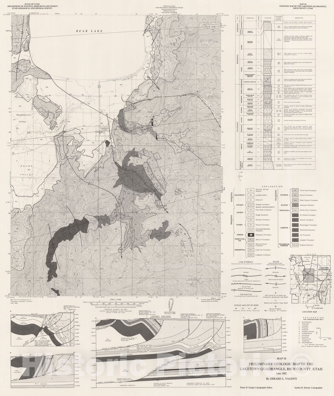 Map : Preliminary geologic map of the Laketown quadrangle, Rich County, Utah, 1982 Cartography Wall Art :