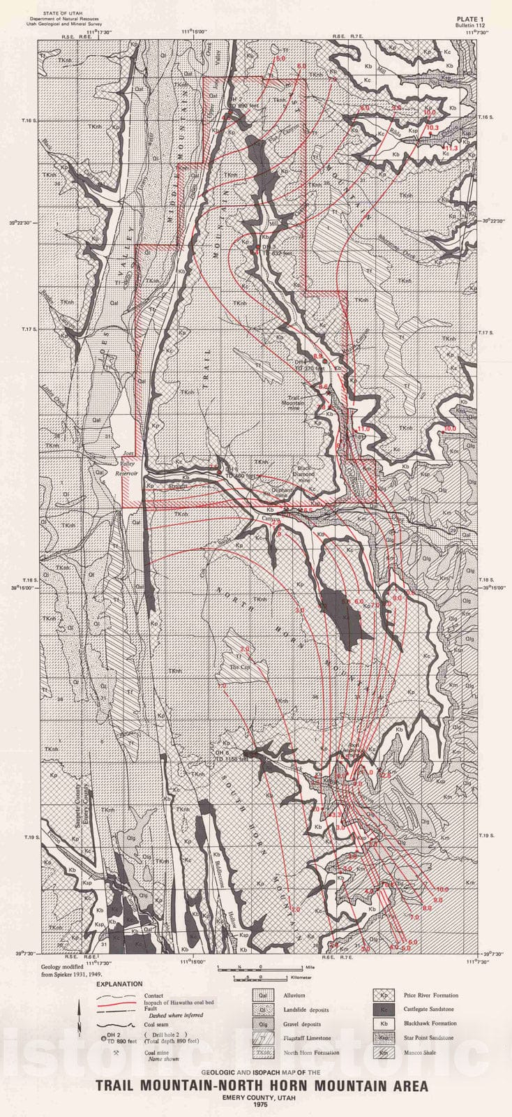 Map : Coal drilling at Trail Mountain, North Horn Mountain, and Johns Peak areas, Wasatch Plateau, Utah, 1977 Cartography Wall Art :