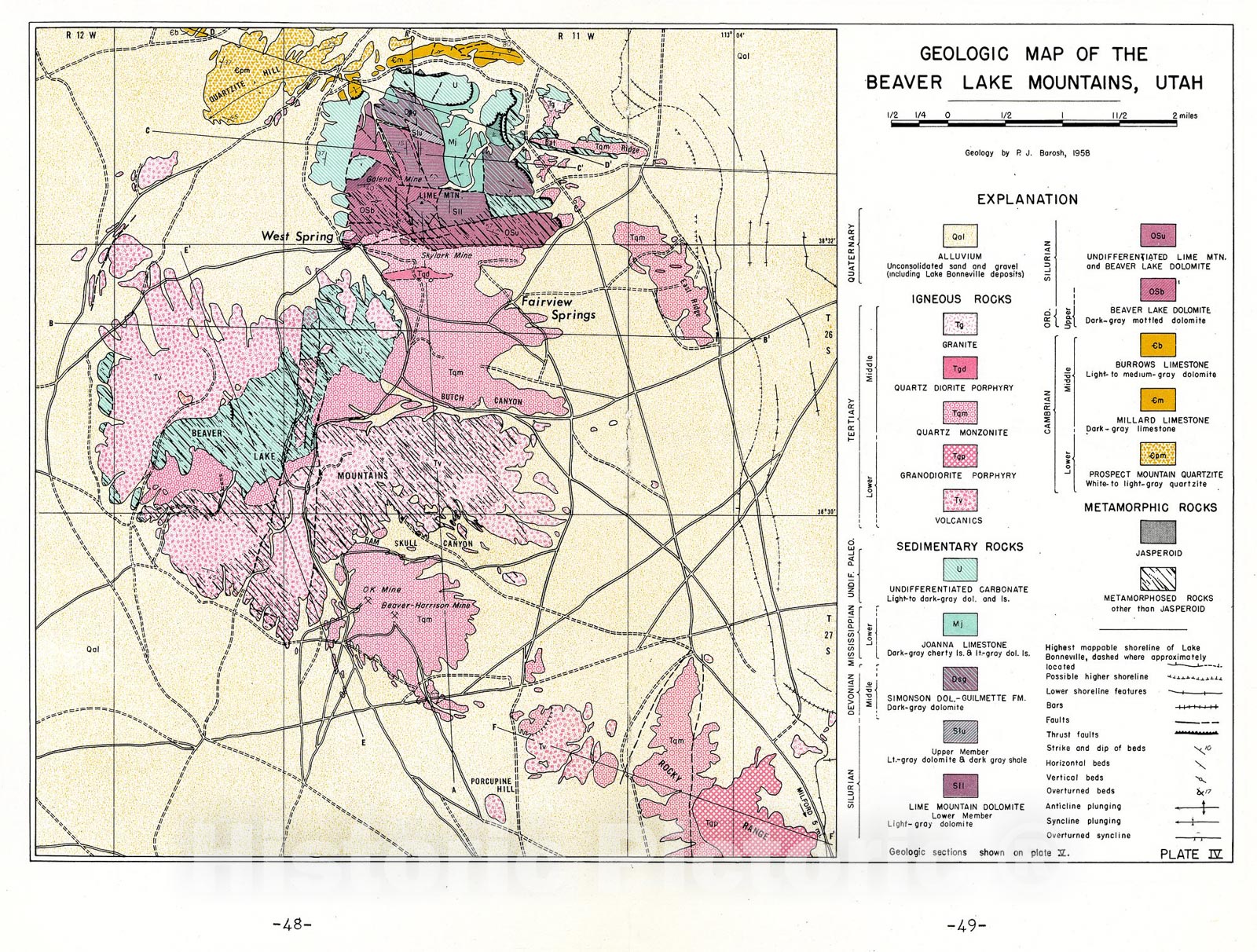 Map : Beaver Lake Mountains, Beaver County, Utah, their geology and ore deposits, 1960 Cartography Wall Art :