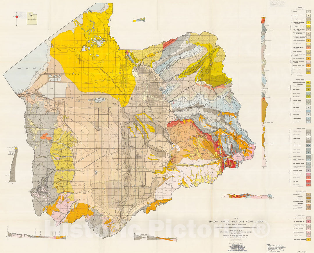 Map : Geologic map of Salt Lake County, Utah, 1964 Cartography Wall Art :