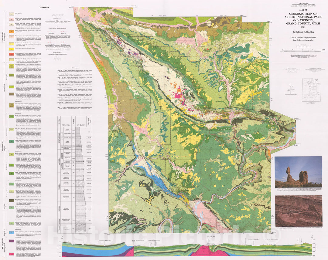 Map : Geology of Arches National Park, and vicinity, Grand County, Utah, 1985 Cartography Wall Art :