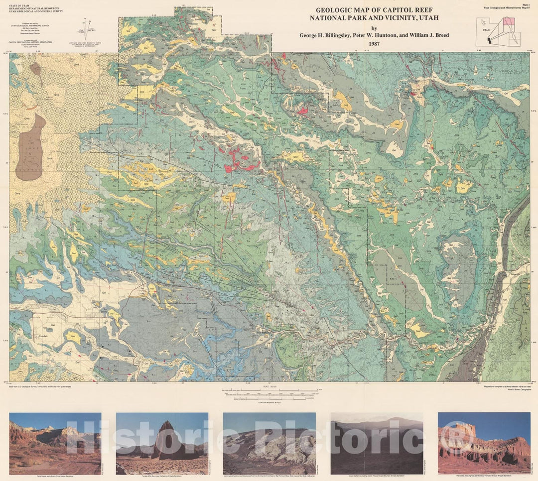 Map : Geologic map of Capitol Reef National Park and vicinity, Utah, 1987 Cartography Wall Art :