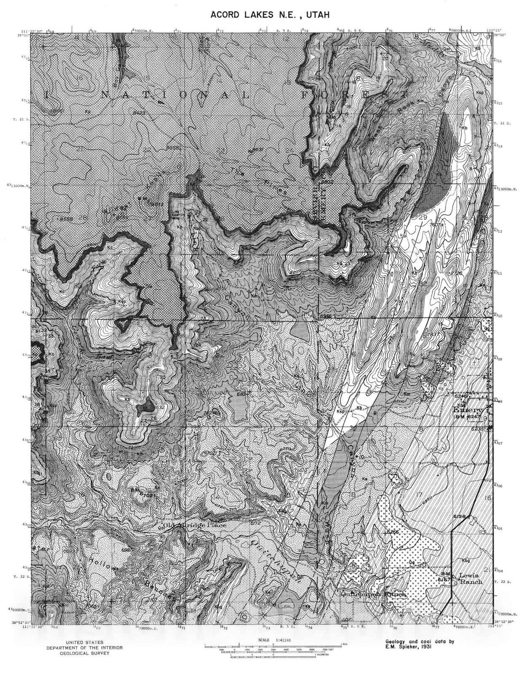 Map : Coal and geology map, Acord Lakes NE [Emery West] quadrangle, 1972 Cartography Wall Art :