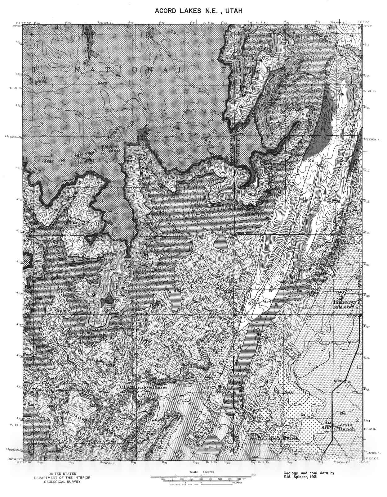 Map : Coal and geology map, Acord Lakes NE [Emery West] quadrangle, 1972 Cartography Wall Art :