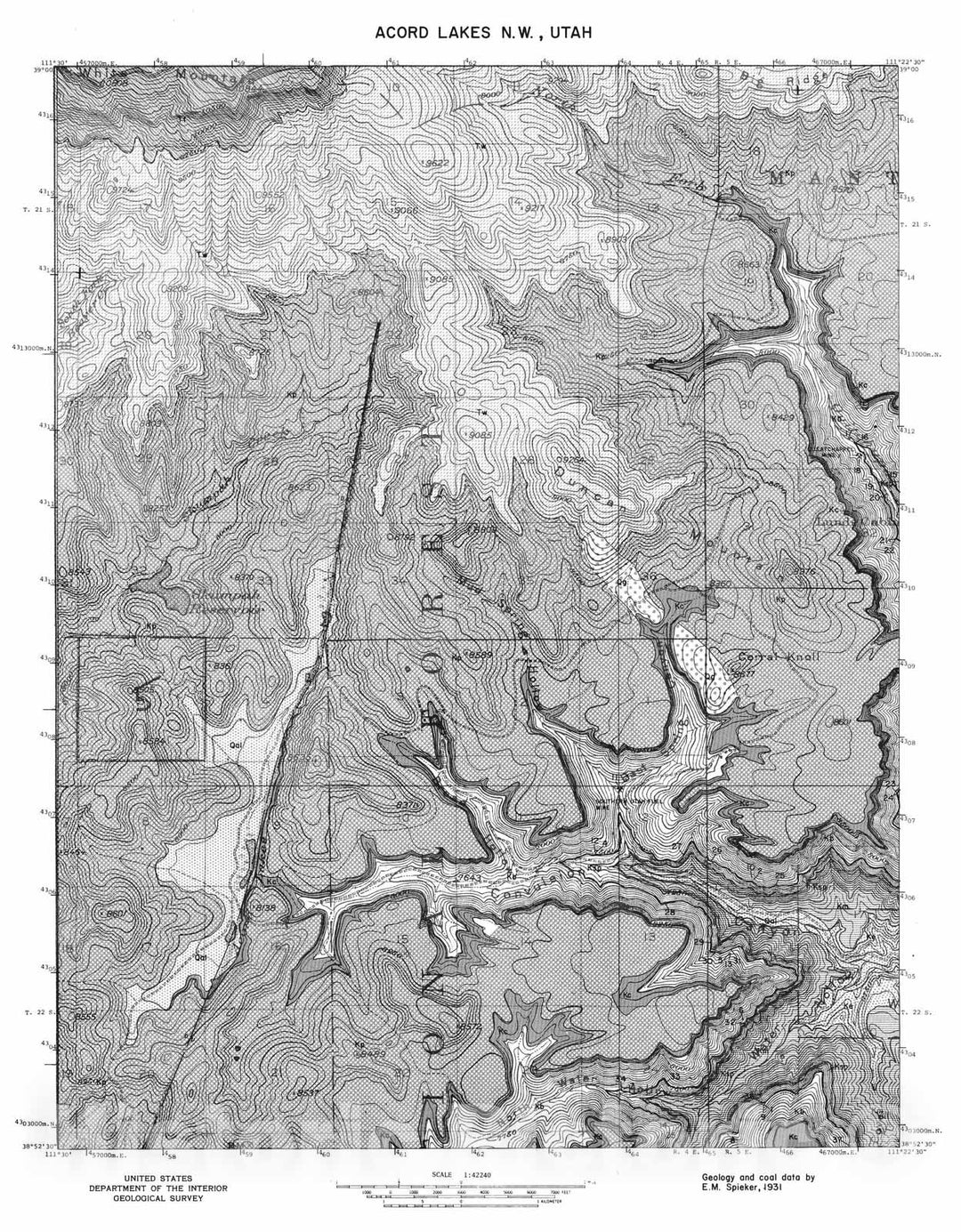 Map : Coal and geology map, Acord Lakes NW [Acord Lakes] quadrangle, 1972 Cartography Wall Art :