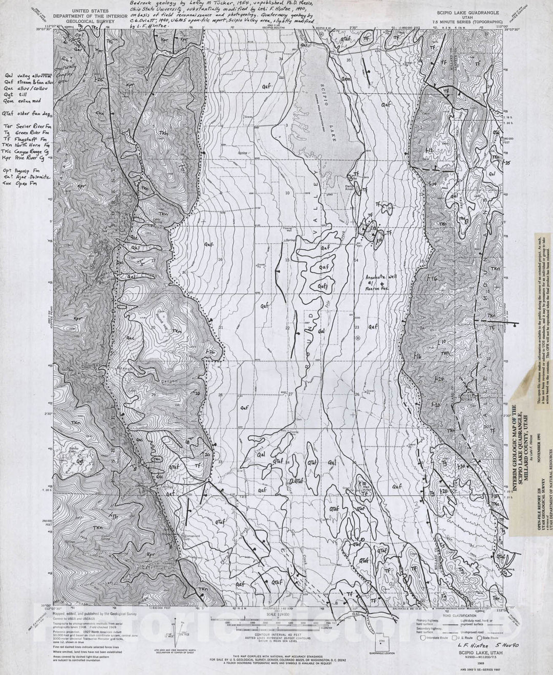 Map : Interim geologic map of the Scipio Lake quadrangle, Millard County, Utah, 1990 Cartography Wall Art :