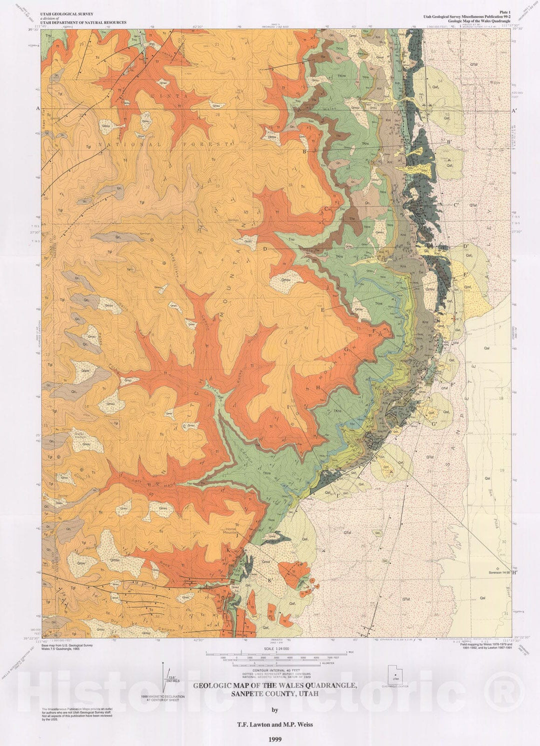 Map : Geologic map of the Wales quadrangle, Juab and Sanpete Counties, Utah, 1999 Cartography Wall Art :