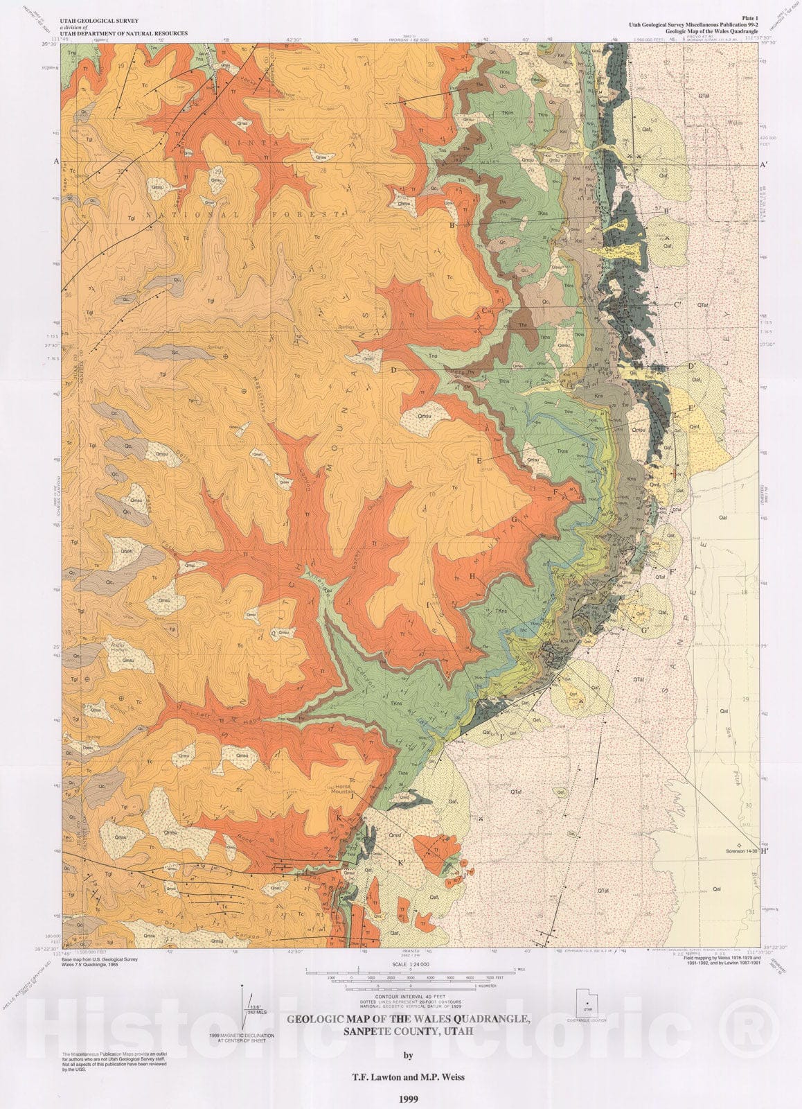 Map : Geologic map of the Wales quadrangle, Juab and Sanpete Counties, Utah, 1999 Cartography Wall Art :