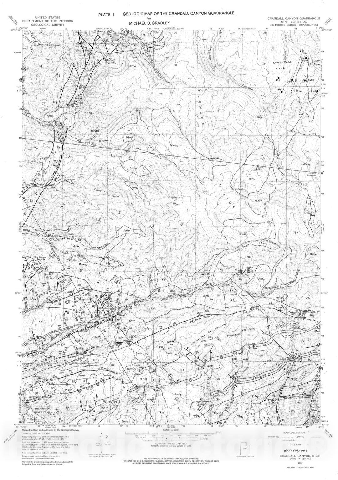 Map : Interim geologic maps of the Crandall Canyon and Hidden Lake quadrangles, Summit County, Utah, 2001 Cartography Wall Art :