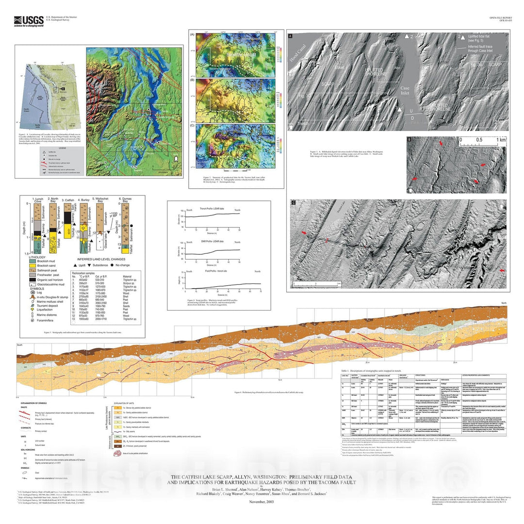 Map : The Catfish Lake scarp, Allyn, Washington: preliminary field data and implications for earthquake hazards posed by the Tacoma fault, 2004 Cartography Wall Art :