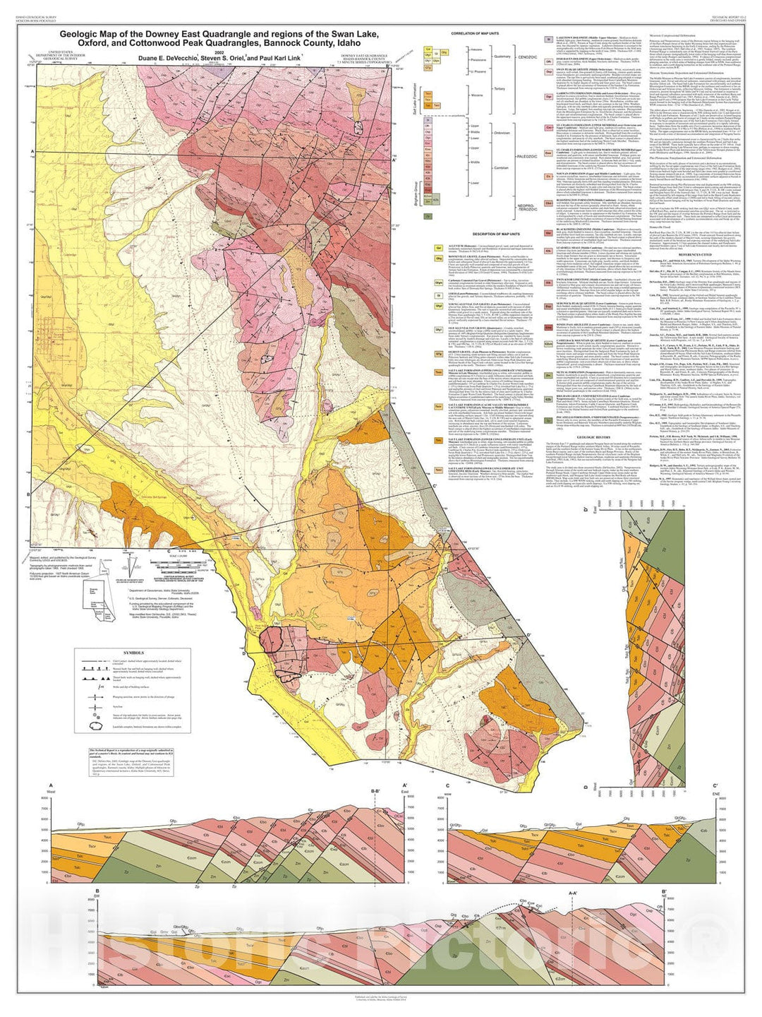 Map : Geologic Map of the Downey East Quadrangle and Regions of the Swan Lake, Oxford, and Cottonwood Peak Quadrangles, Bannock County, Idaho, 2003 Cartography Wall Art :