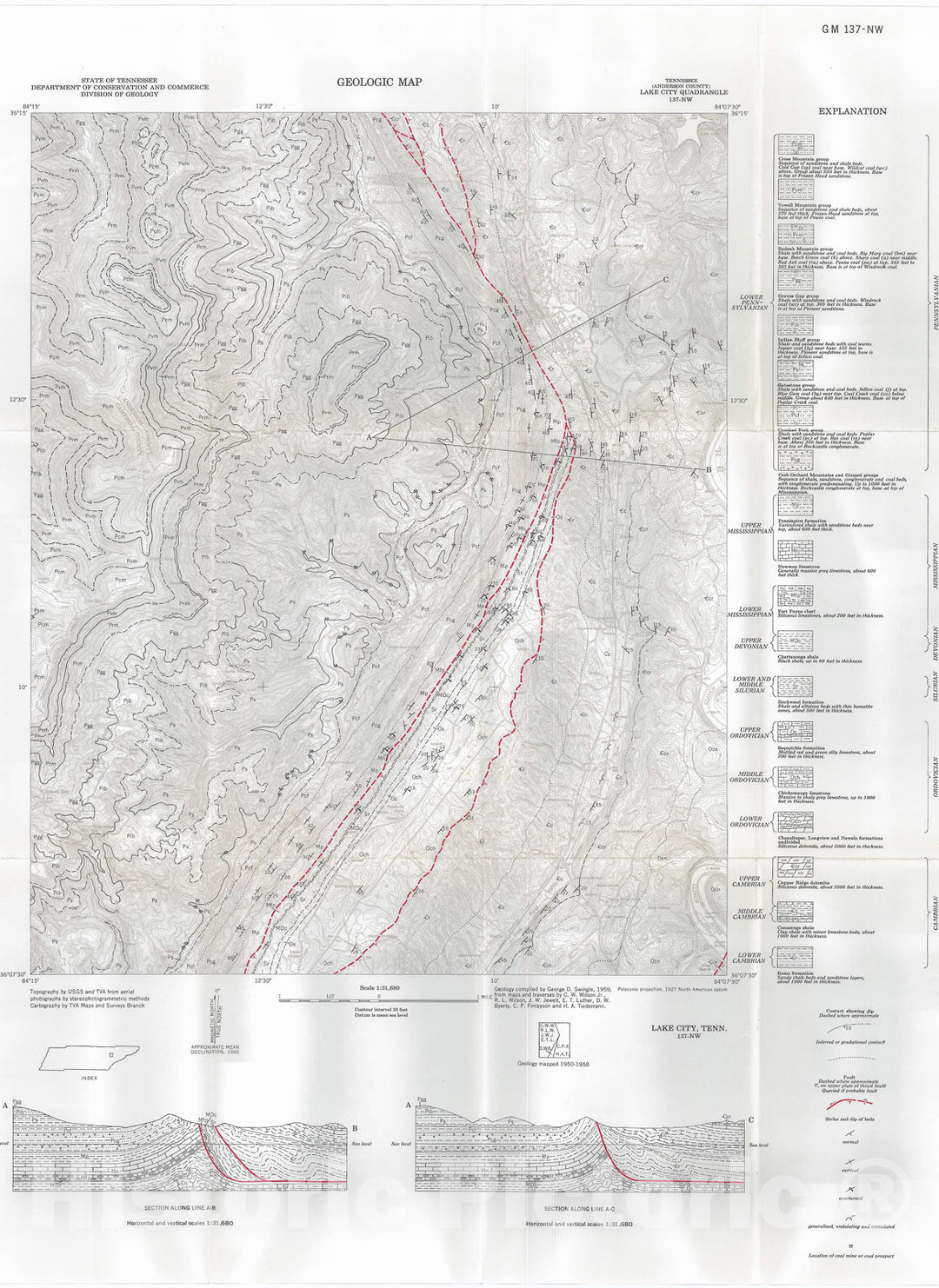 Map : Geologic Map and Mineral Resources Summary of the Lake City Quadrangle, 1960 Cartography Wall Art :