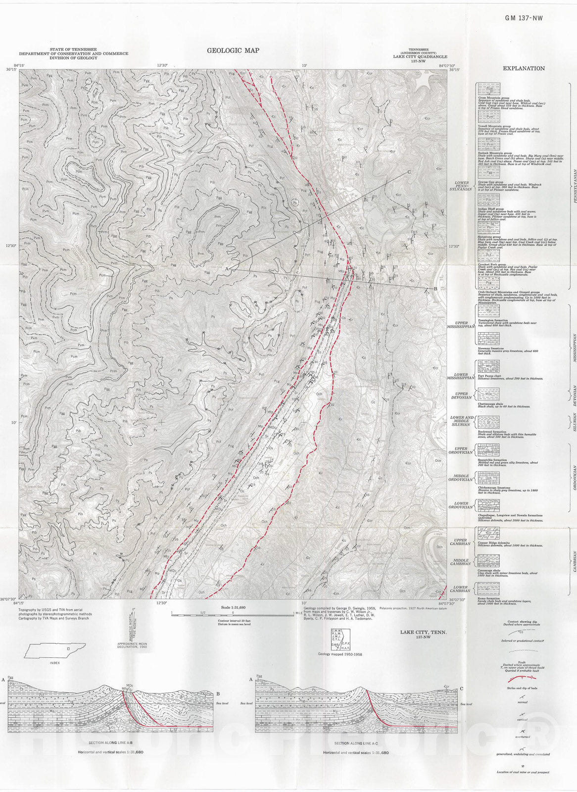 Map : Geologic Map and Mineral Resources Summary of the Lake City Quadrangle, 1960 Cartography Wall Art :