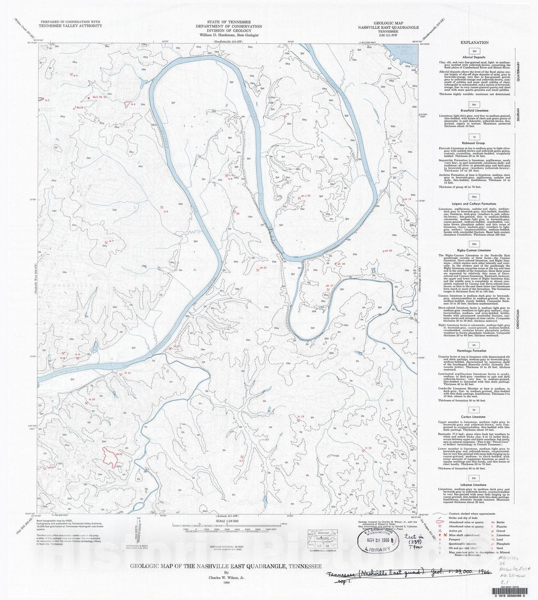 Map : Geologic Map and Mineral Resources Summary of the Nashville East Quadrangle, 1966 Cartography Wall Art :