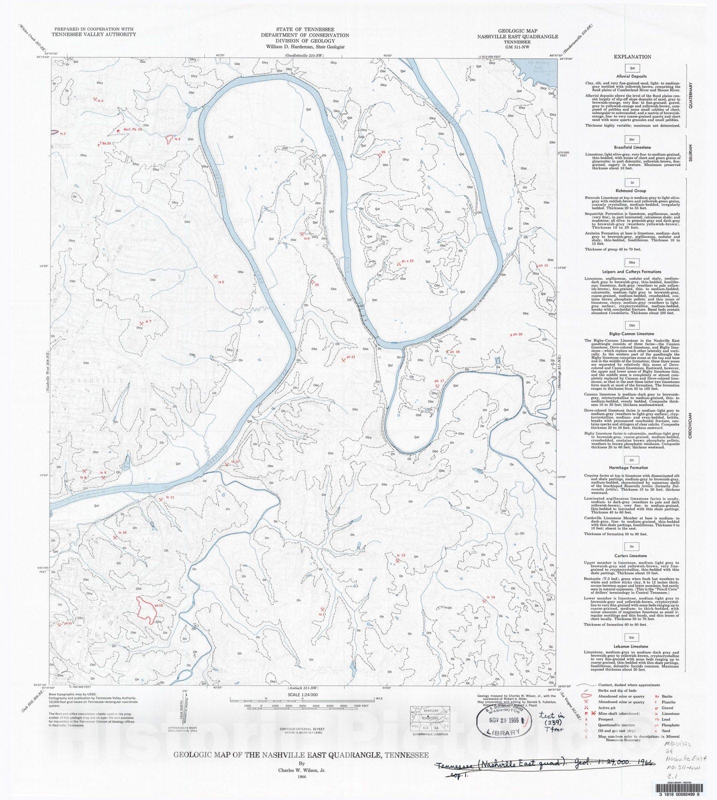 Map : Geologic Map and Mineral Resources Summary of the Nashville East Quadrangle, 1966 Cartography Wall Art :