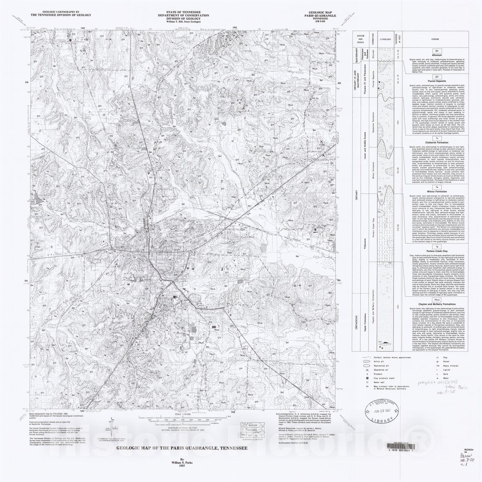 Map : Geologic Map and Mineral Resources Summary of the Paris Quadrangle, 1987 Cartography Wall Art :