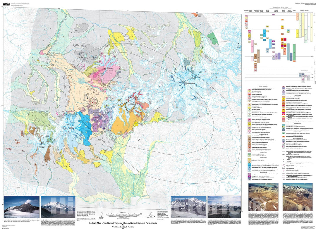 Map : Geologic map of the Katmai volcanic cluster, Katmai National Park, Alaska, 2003 Cartography Wall Art :