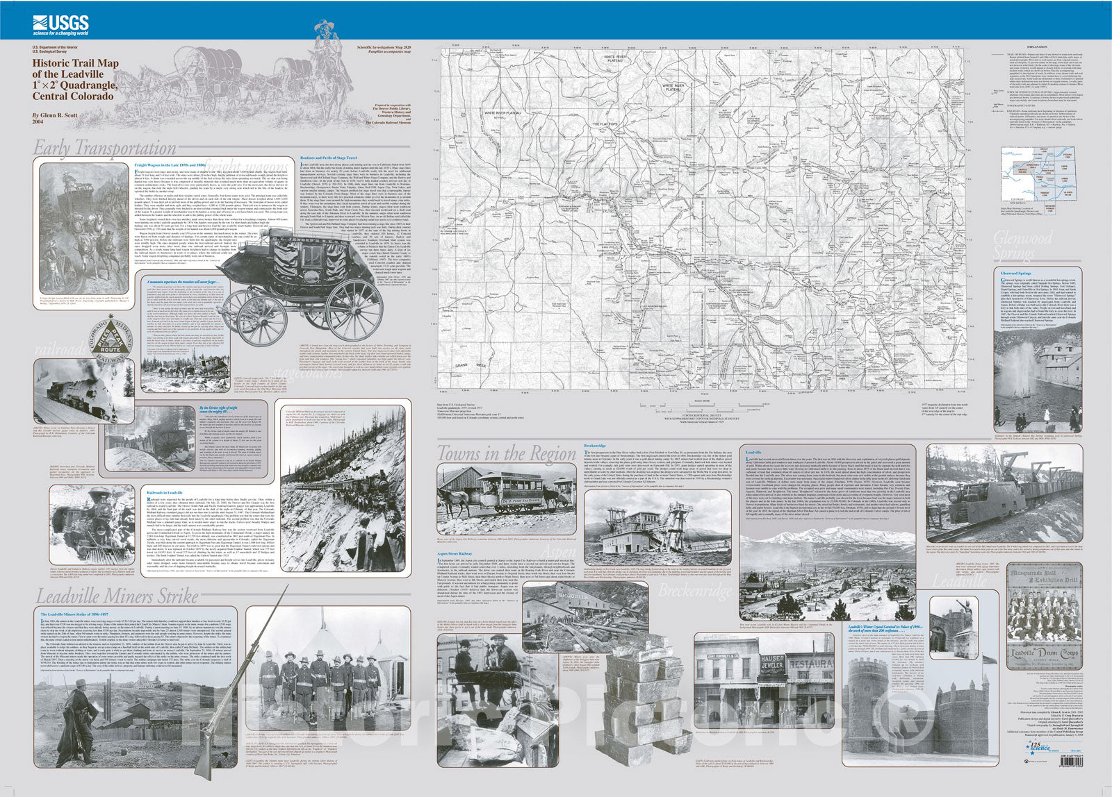 Map : Historic trail map of the Leadville one degree X two degree quadrangle, central Colorado, two004 Cartography Wall Art :