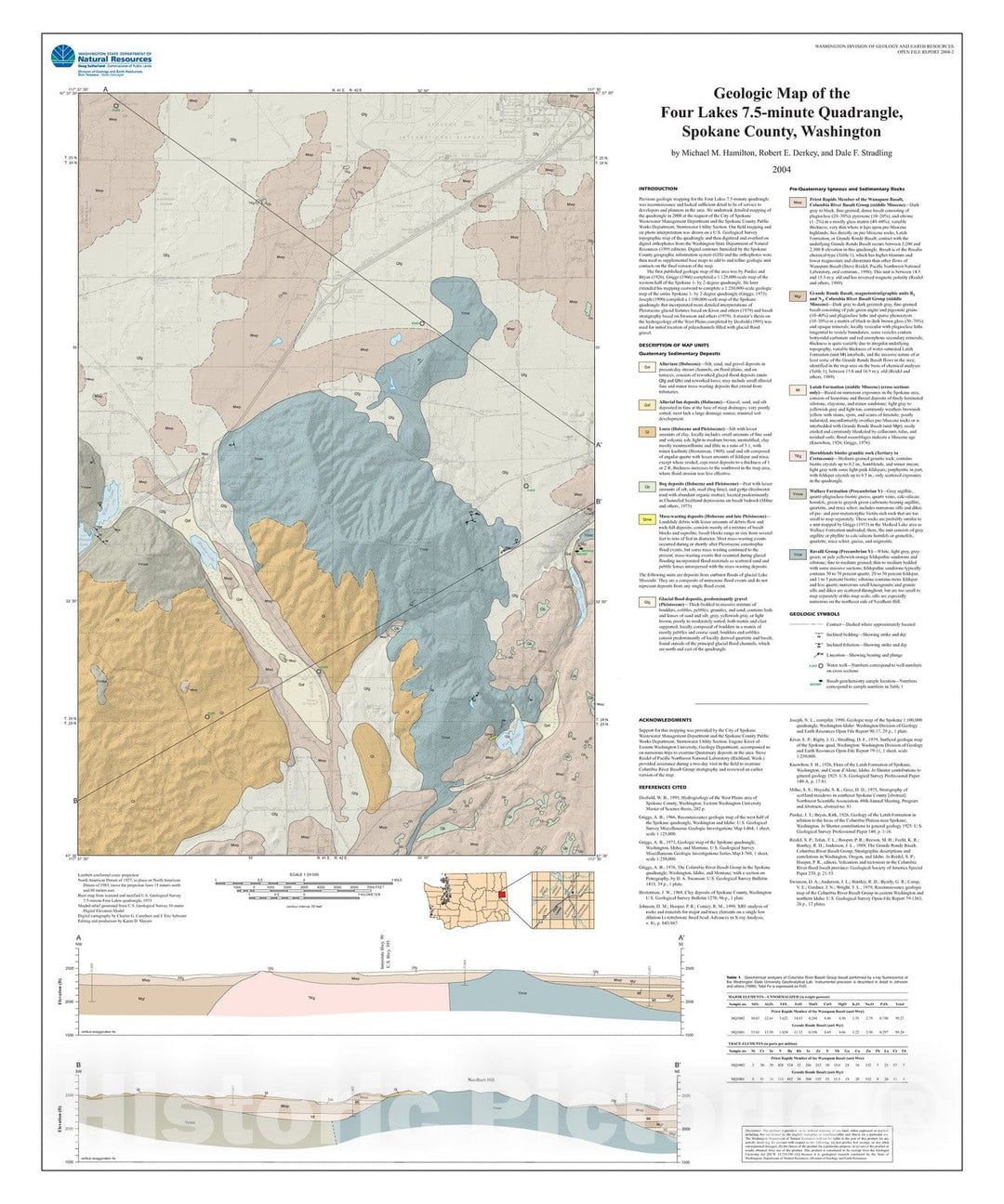 Map : Geologic map of the Four Lakes 7.5-minute quadrangle, Spokane County, Washington, 2004 Cartography Wall Art :