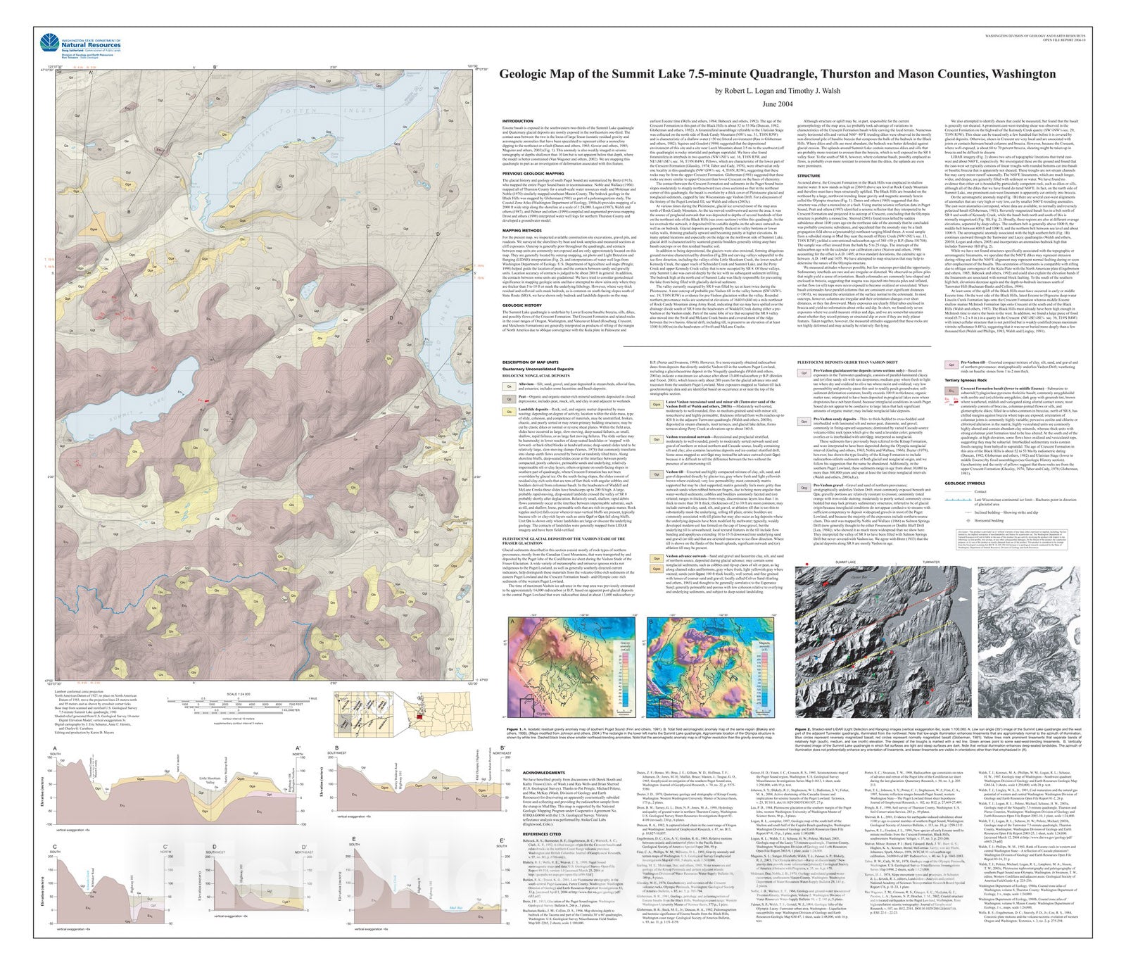 Map : Geologic map of the Summit Lake 7.5-minute quadrangle, Thurston and Mason Counties, Washington, 2004 Cartography Wall Art :