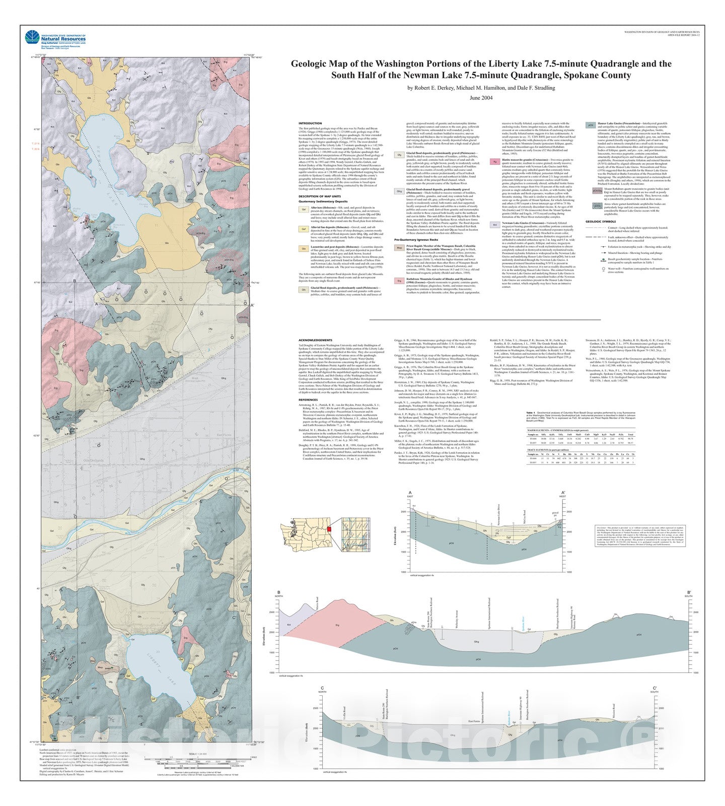 Map : Geologic map of the Washington portions of the Liberty Lake 7.5-minute quadrangle and the south half of the Newman Lake 7.5-minute, 2004 Cartography Wall Art :