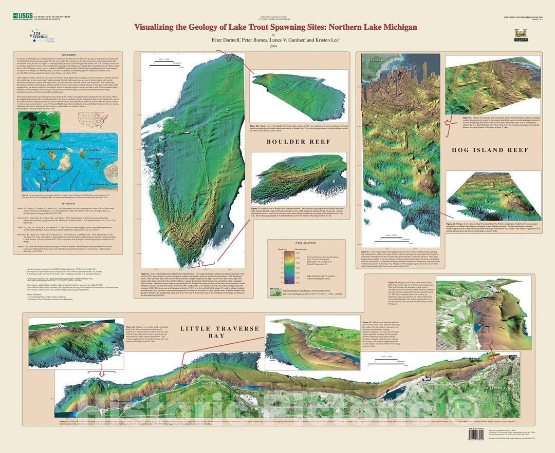 Map : Visualizing the geology of lake trout spawning sites:  northern Lake Michigan [seafloor scans), 2004 Cartography Wall Art :