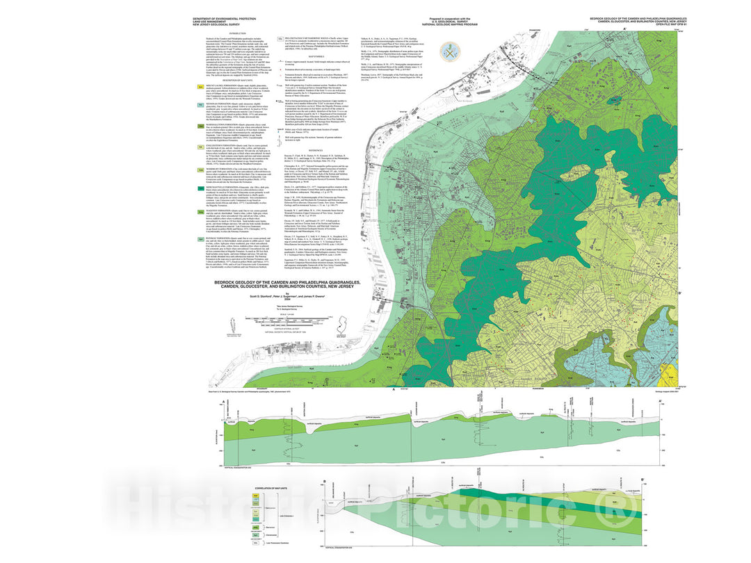 Map : Bedrock geology of the Camden and Philadelphia quadrangles, Camden, Gloucester, and Burlington counties, New Jersey, 2004 Cartography Wall Art :