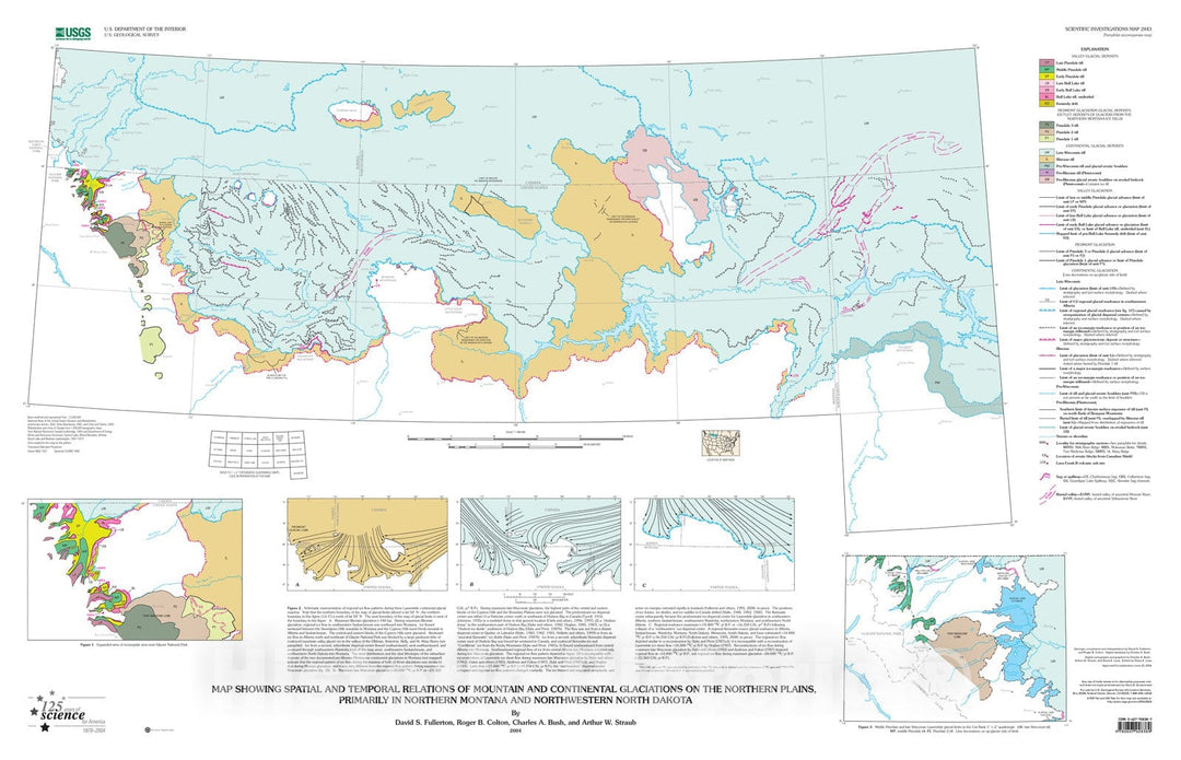 Map : Map showing spatial and temporal relations of mountain and continental glaciations on the northern plains,, 2004 Cartography Wall Art :