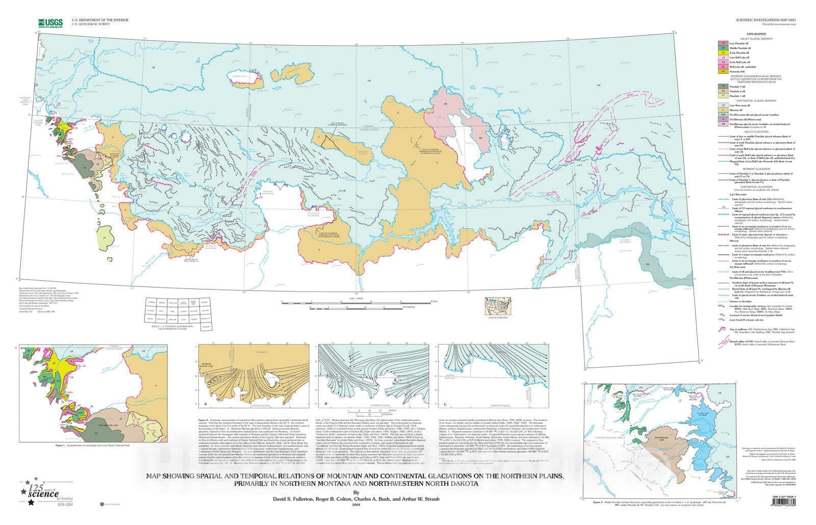 Map : Map showing spatial and temporal relations of mountain and continental glaciations on the northern plains,, 2004 Cartography Wall Art :