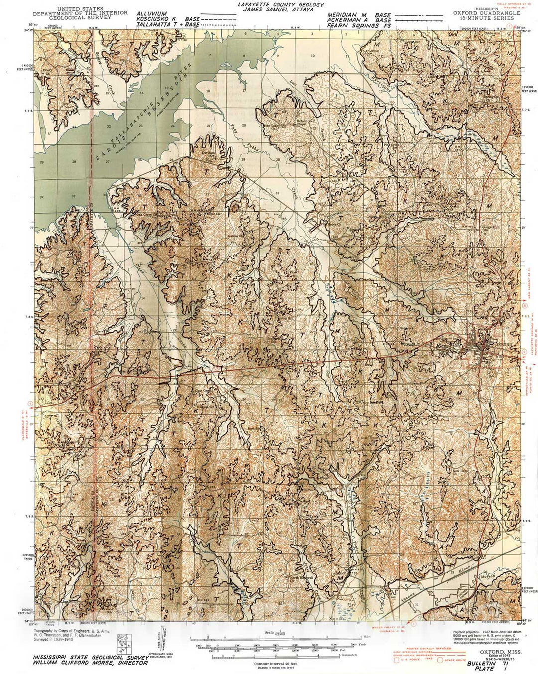 Map : Lafayette County geology [Denmark and Oxford quadrangles, Mississippi], 1951 Cartography Wall Art :