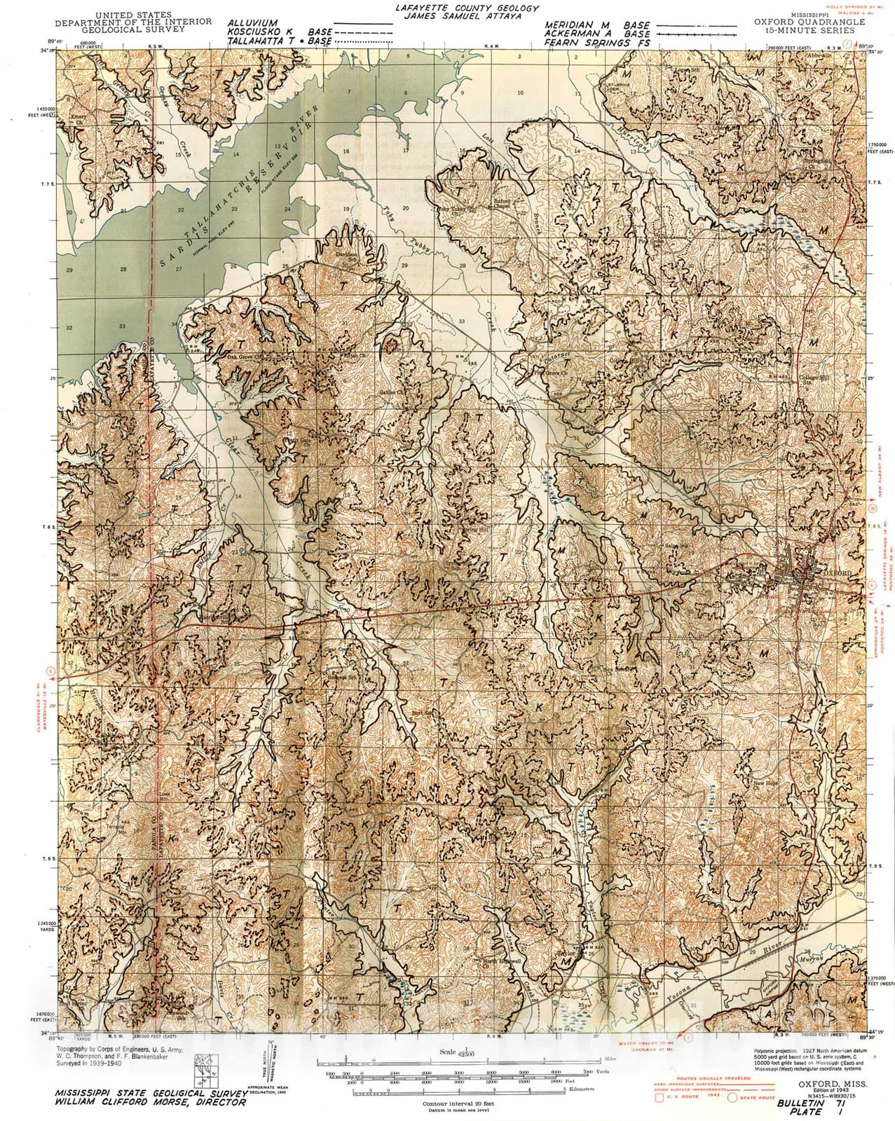 Map : Lafayette County geology [Denmark and Oxford quadrangles, Mississippi], 1951 Cartography Wall Art :