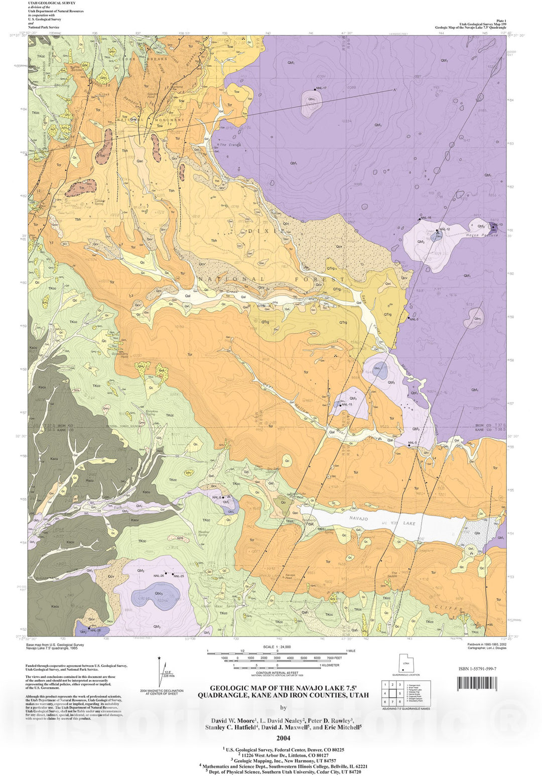 Map : Geologic map of the Navajo Lake quadrangle, Kane and Iron Counties, Utah, 2004 Cartography Wall Art :