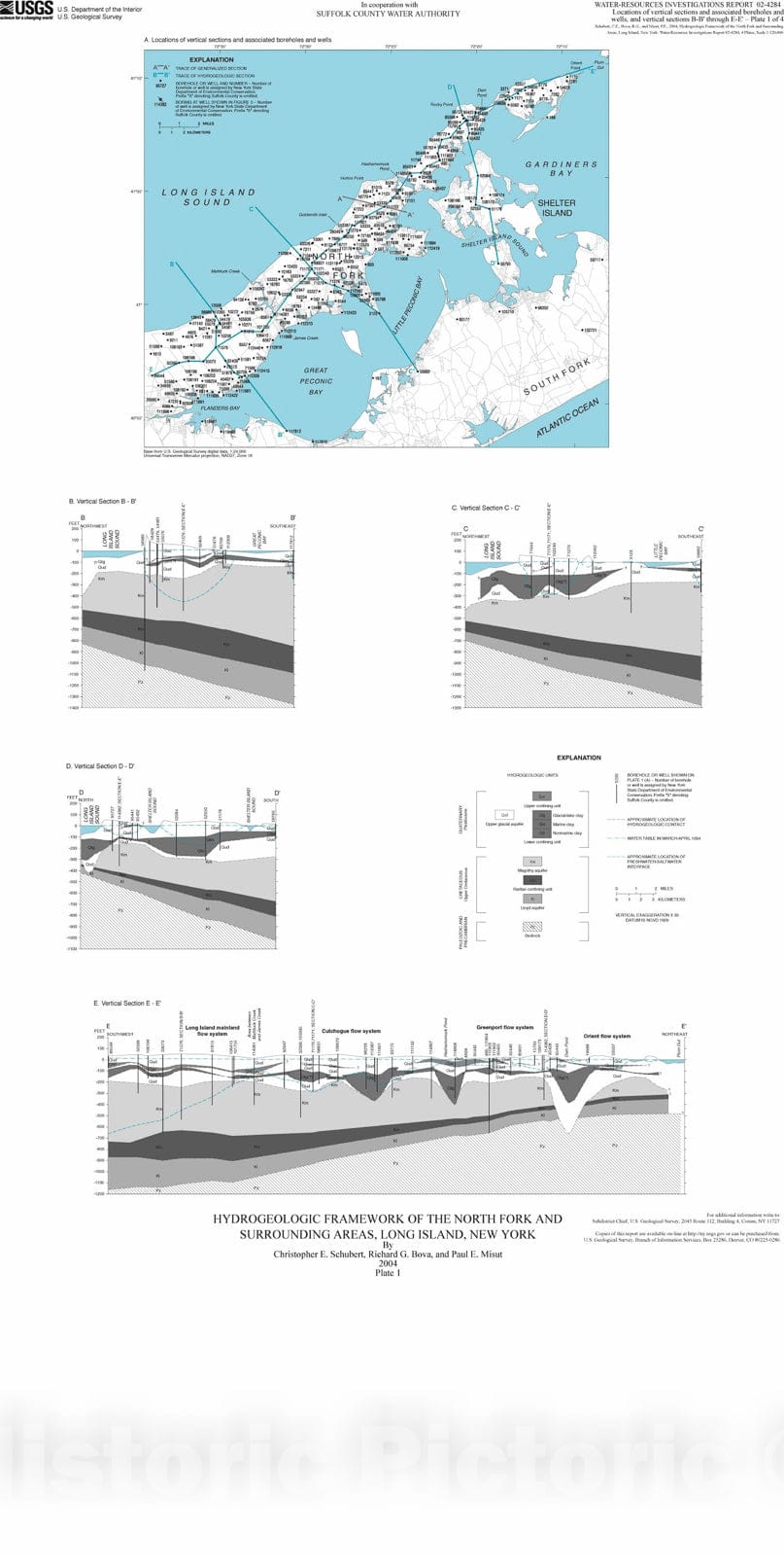 Map : Hydrogeologic framework of the North Fork and surrounding areas, Long Island, New York, 2004 Cartography Wall Art :