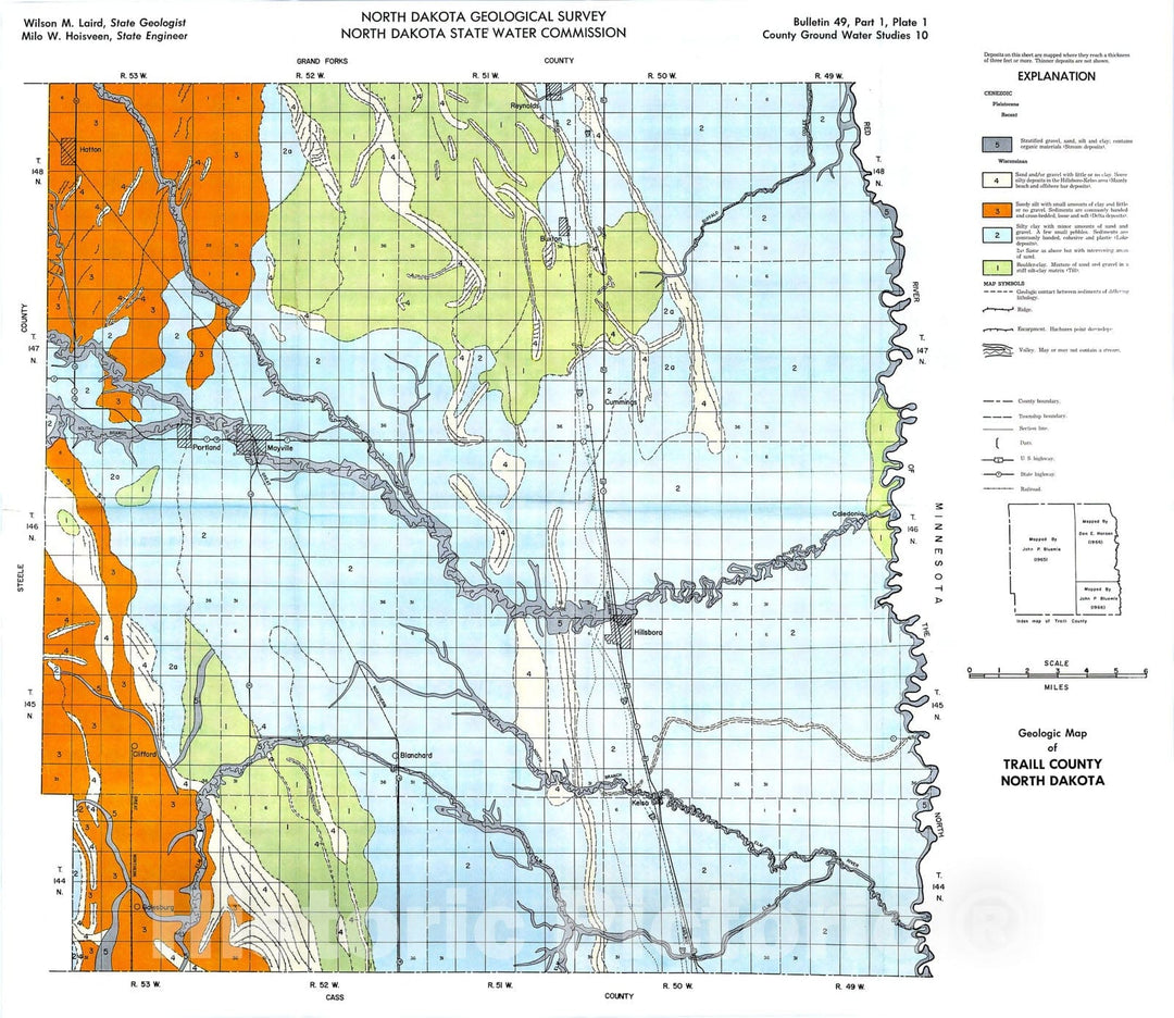 Map : Geology and ground water resources of Traill County [North Dakota]:  part one - geology, one967 Cartography Wall Art :