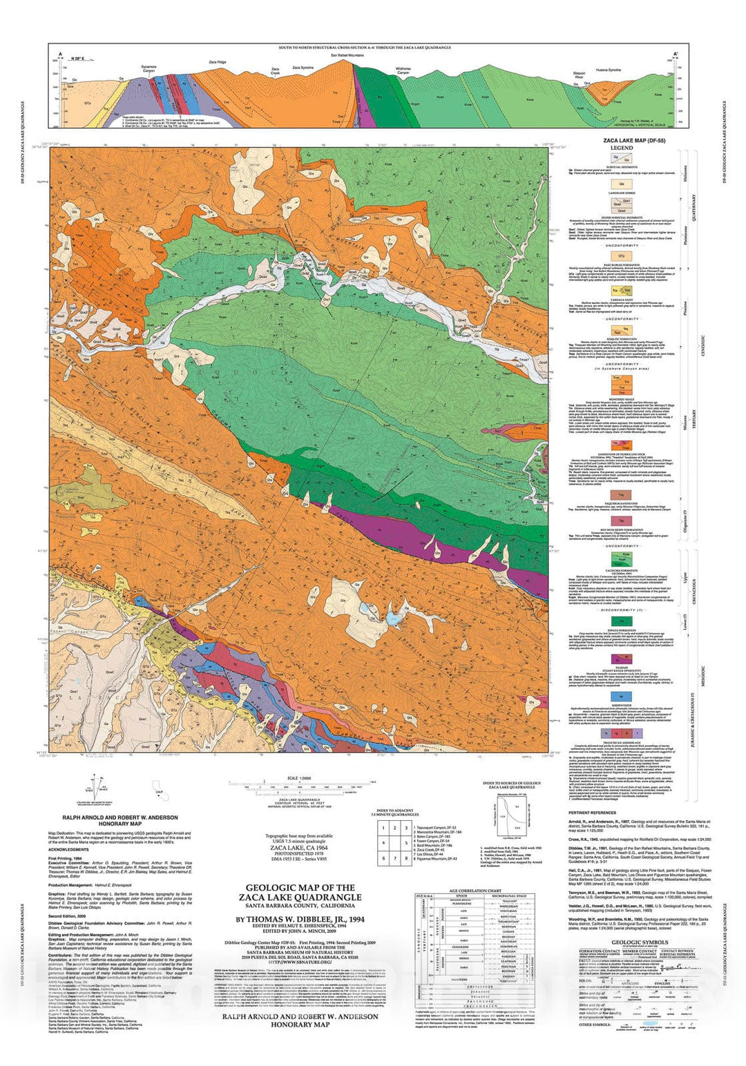 Map : Geologic map of the Zaca Lake quadrangle, Santa Barbara County, California, 1994 Cartography Wall Art :