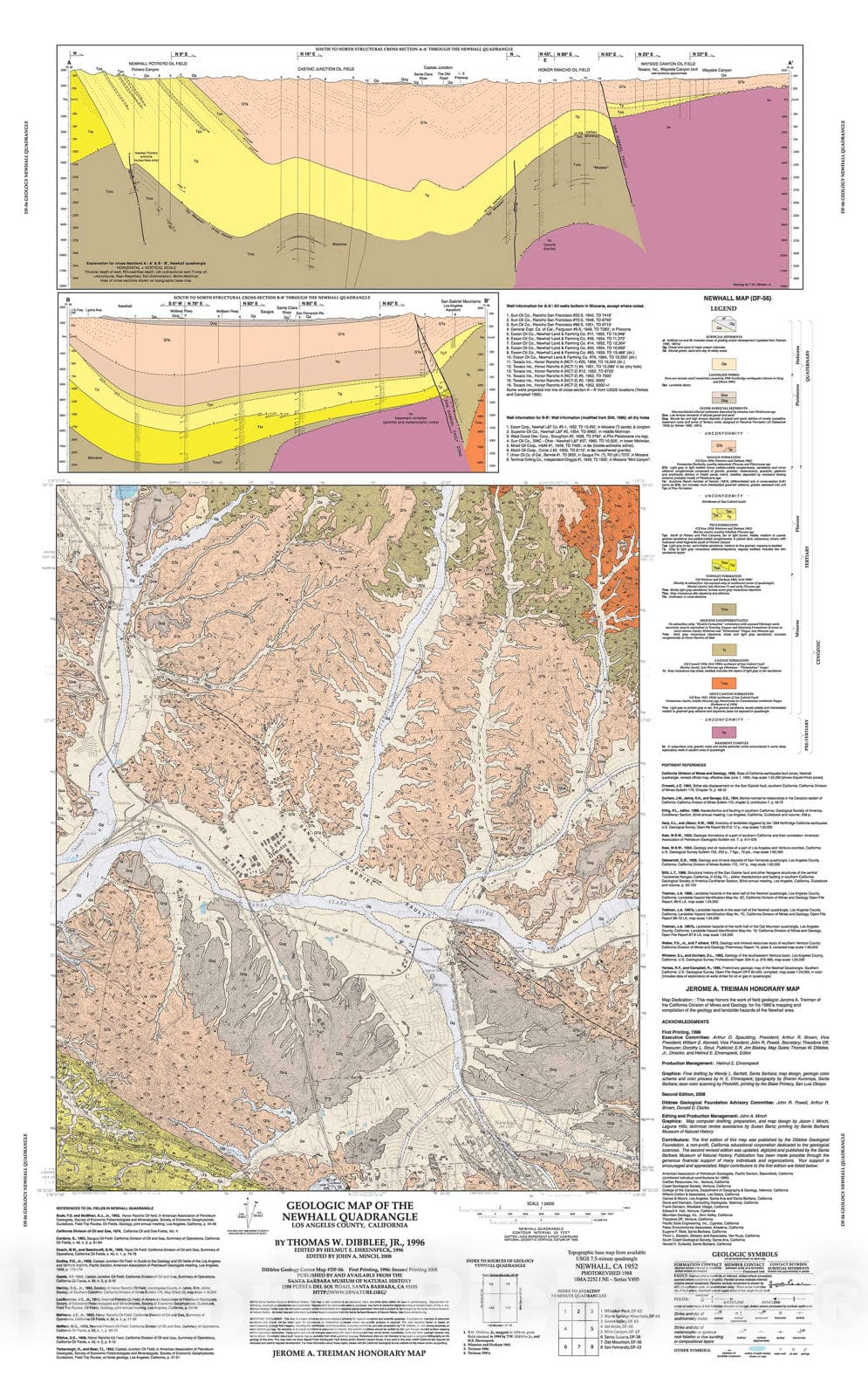 Map : Geologic map of the Newhall quadrangle, Los Angeles County, California, 1996 Cartography Wall Art :