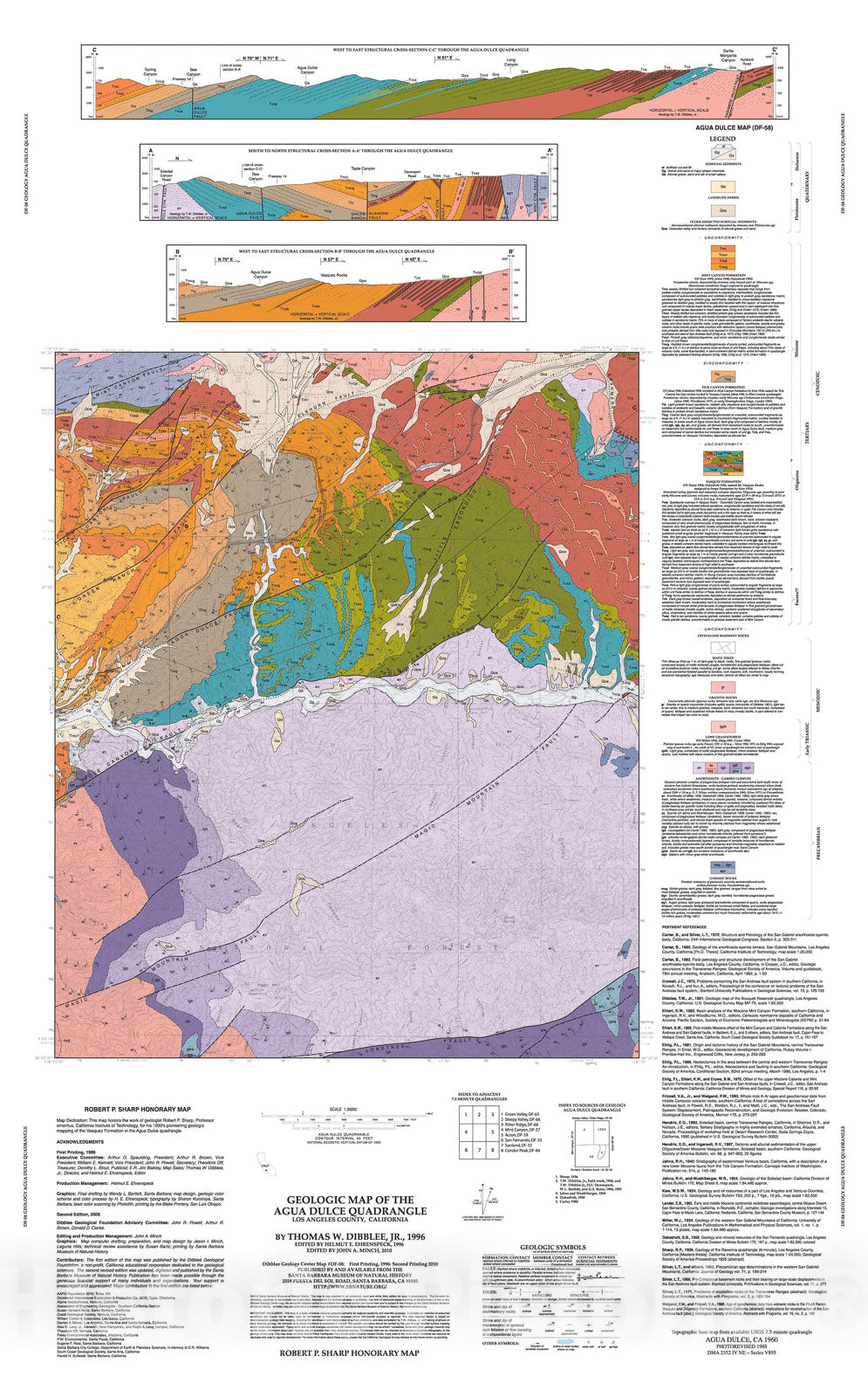 Map : Geologic map of the Agua Dulce quadrangle, Los Angeles County, California, 1996 Cartography Wall Art :