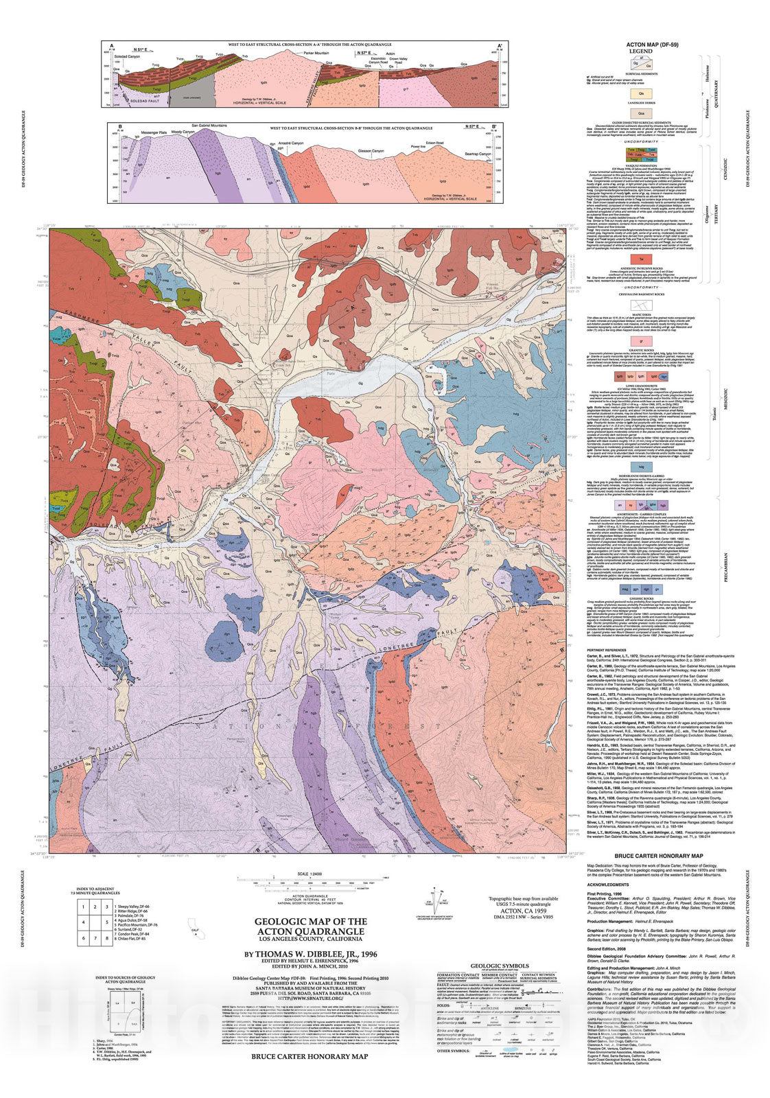 Map : Geologic map of the Acton quadrangle, Los Angeles County, California, 1996 Cartography Wall Art :